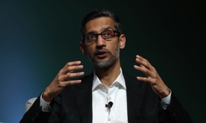CEO Alphabet Sundar Pichai phát biểu trong Diễn đàn Kinh doanh, Chính phủ và Xã hội năm 2024 tổ chức tại Stanford, California vào ngày 3/4/2024.