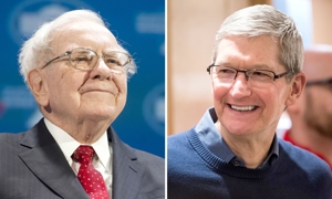 Tỷ phú Warren Buffett và CEO Tim Cook.