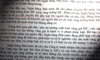 Thống đốc: “Không có lợi ích nhóm” trong độc quyền vàng miếng