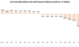 Khối ngoại đánh dấu phiên thứ 9 bán ròng liên tiếp với hơn 406 tỷ đồng