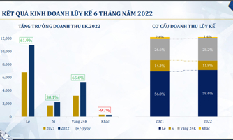 6 tháng, doanh thu vàng 24K của PNJ tăng 65,6% so với cùng kỳ