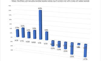 Ngân hàng nào "vô địch" tăng trưởng lợi nhuận trong quý 3/2023? 