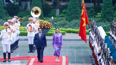 Thủ tướng Phạm Minh Chính chủ trì lễ đón chính thức Thủ tướng Thái Lan thăm Việt Nam