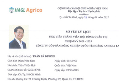 Ông Trần Bá Dương - Chủ tịch THACO ứng cử vào Hội đồng Quản trị HAGL Agrico