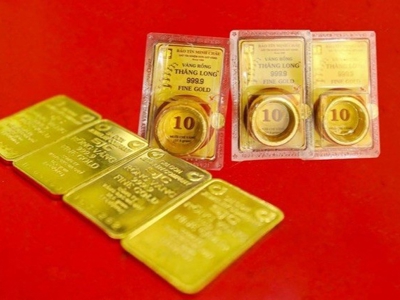 Giá vàng miếng SJC giảm 400 nghìn đồng mỗi lượng sau khi tăng liên tiếp kể từ đầu tuần