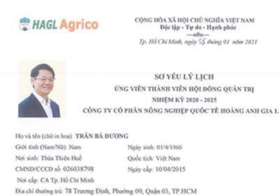 Ông Trần Bá Dương - Chủ tịch THACO ứng cử vào Hội đồng Quản trị HAGL Agrico