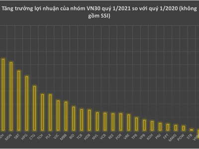 Kỷ lục nhóm VN30: Lãi quý 1 tăng 110%, nhiều doanh nghiệp  tăng bằng lần