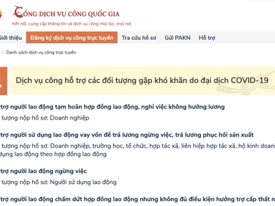 Năm dịch vụ công trực tuyến thực hiện gói hỗ trợ 26.000 tỷ đồng