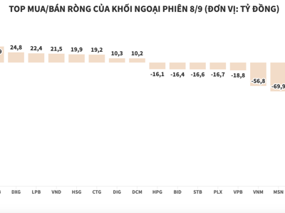 Khối ngoại đánh dấu phiên thứ 9 bán ròng liên tiếp với hơn 406 tỷ đồng