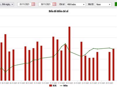 Tháng 11, giao dịch cổ phiếu trên HNX đạt hơn 4.459 tỷ đồng/phiên, tăng 56,5% so với tháng trước