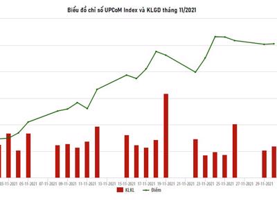 Tháng 11, UPCoM đạt mức 114,06 điểm, tăng 8,24% so với tháng trước