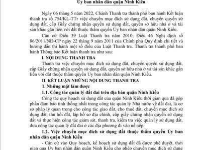 Thanh tra TP.Cần Thơ chỉ ra những sai phạm liên quan đến đất đai tại quận Ninh Kiều