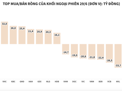 Khối ngoại bán ròng nhẹ gần 45 tỷ đồng