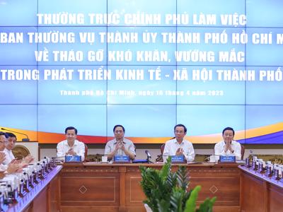 Thủ tướng Chính phủ Phạm Minh Chính làm việc với Ban Thường vụ Thành ủy TP.HCM