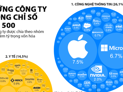 Điểm danh các công ty trong S&P 500, ngành công nghệ chiếm tỷ trọng gần 30%