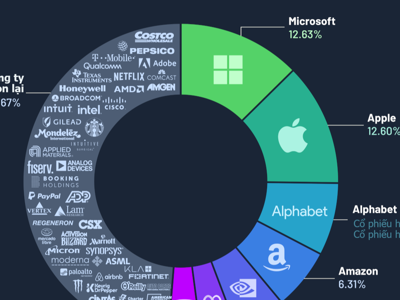 Những công ty trong Nasdaq 100, chỉ 7 mã chiếm tỷ trọng hơn 50%