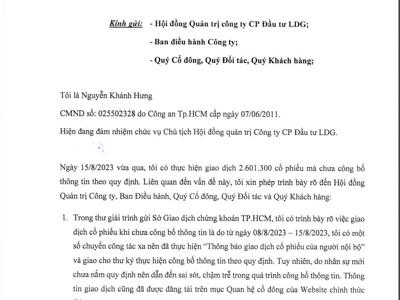 Vụ bán chui cổ phiếu: Chủ tịch LDG Nguyễn Khánh Hưng đổ lỗi do thư ký