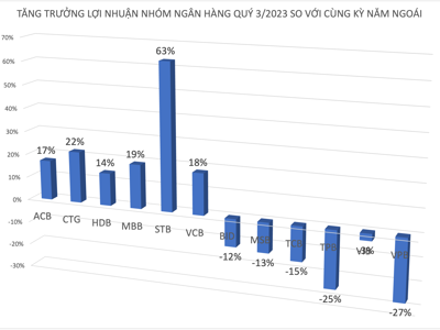 Ngân hàng nào "vô địch" tăng trưởng lợi nhuận trong quý 3/2023? 