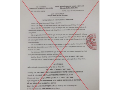 Cảnh báo việc giả mạo văn bản của SSC về việc đăng ký thành lập quỹ đại chúng