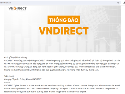 Vụ hệ thống VNDIRECT bị tấn công: Các công ty chứng khoán, tài chính cần chủ động rà soát lại hệ thống đảm bảo an ninh mạng