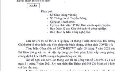 TP.HCM không kiểm tra giấy xét nghiệm Covid-19 khi di chuyển trong nội thành