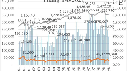 Tháng 8, khối lượng giao dịch phái sinh giảm gần 11%