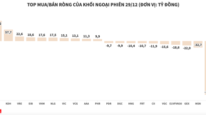 Khối ngoại miệt mài chốt lời CEO, xả ròng thêm 270 tỷ đồng