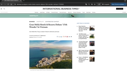 Bán đảo tỷ phú Gran Meliá Nha Trang được "điểm danh" trên hàng loạt báo quốc tế