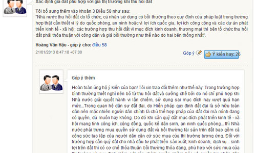 Góp ý sửa Hiến pháp: Thu hồi đất thế nào?