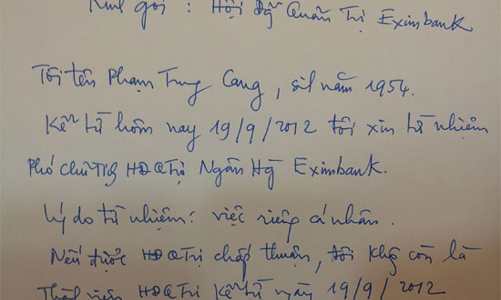 Phó chủ tịch Eximbank từ nhiệm