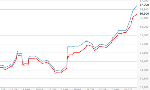Tăng liên tục, giá vàng SJC vượt 37 triệu đồng/lượng