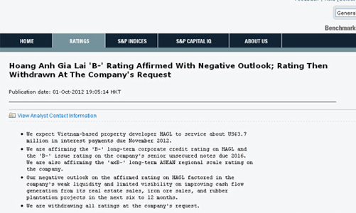 S&P nói gì khi rút lại đánh giá tín nhiệm HAGL?