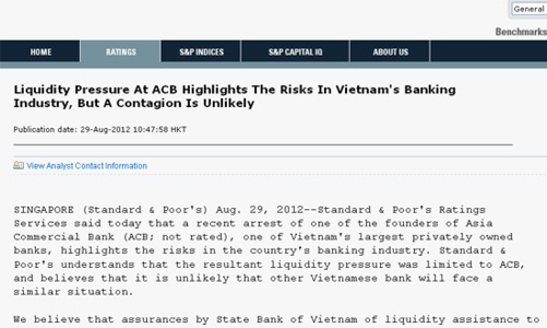 S&P đánh giá cao những chuyển biến kinh tế Việt Nam