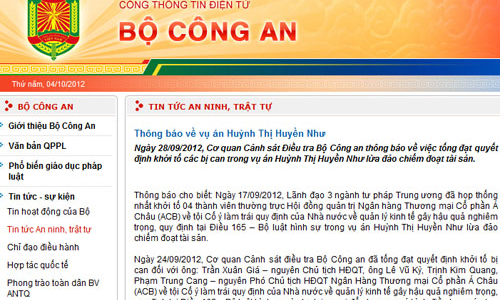 Bộ Công an thông báo về vụ án Huỳnh Thị Huyền Như