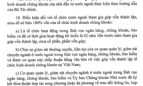 Nâng “room” cho khối ngoại lên 100% tại công ty chứng khoán