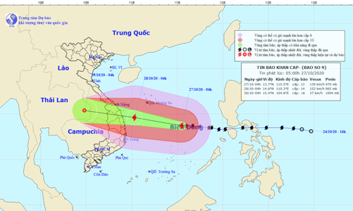 Bão số 9 giật cấp 17, hướng vào Đà Nẵng - Phú Yên