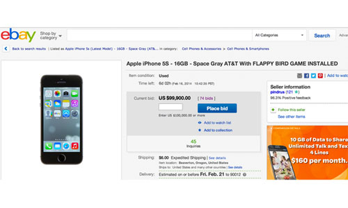 “Loạn” đấu giá điện thoại cài Flappy Bird