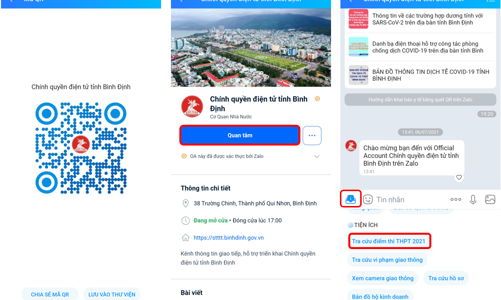 Thí sinh Bình Định có thể tra cứu điểm thi tốt nghiệp THPT 2021 trên Zalo