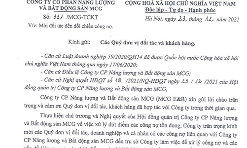 MCG: Mời đối tác đến đối chiếu công nợ
