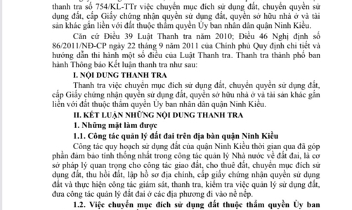 Thanh tra TP.Cần Thơ chỉ ra những sai phạm liên quan đến đất đai tại quận Ninh Kiều