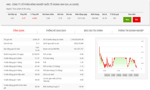 HOSE tiếp tục giữ nguyên diện cảnh báo đối với cổ phiếu HNG