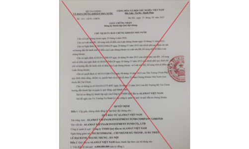 Cảnh báo việc giả mạo văn bản của SSC về việc đăng ký thành lập quỹ đại chúng