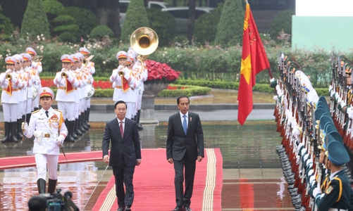 Chủ tịch nước Võ Văn Thưởng chủ trì lễ đón và hội đàm với Tổng thống Indonesia
