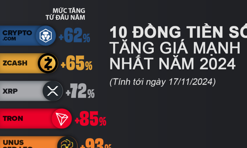 10 đồng tiền số tăng giá mạnh nhất từ đầu năm 2024