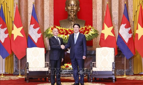 Chủ tịch nước Lương Cường hội kiến Quốc vương Campuchia