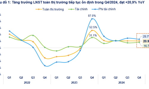 Cập nhật lợi nhuận quý 4/2024: Toàn thị trường tăng 20,9%, Bất động sản bứt phá