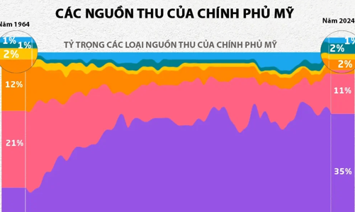 Các nguồn thu của Chính phủ Mỹ, thuế thu nhập cá nhân chiếm gần một nửa