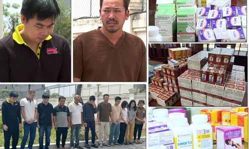 Công an thu giữ gần 10 tấn hàng hoá khi triệt phá đường dây sản xuất thuốc giả 