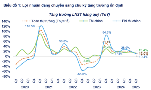 Lợi nhuận doanh nghiệp quý 1/2025: Chỉ tăng 12% nhưng chất lượng và ổn định, không còn phụ thuộc vào thu nhập tài chính 