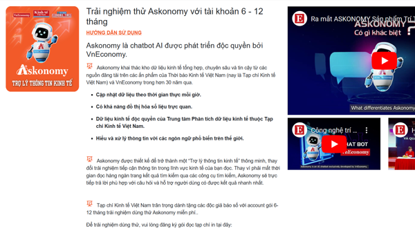 VnEconomy ra mắt “Trợ lý thông tin kinh tế Askonomy”
